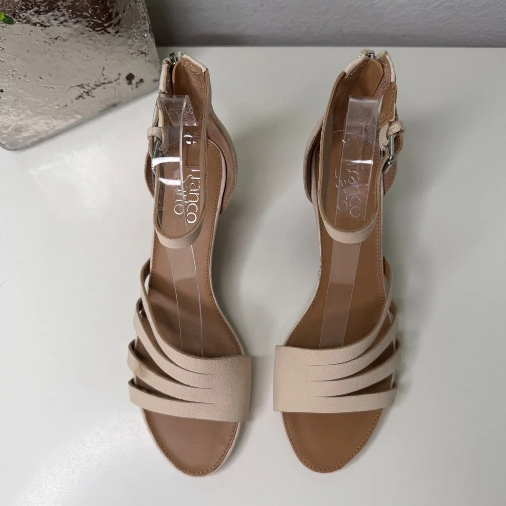 Franco Sarto Dutch Wedge Sandals Womens Cream Leather Strappy Minimalist 7.5M